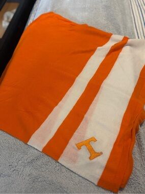 University of Tennessee Orange & White Striped Knit Poncho with monogram T Logo